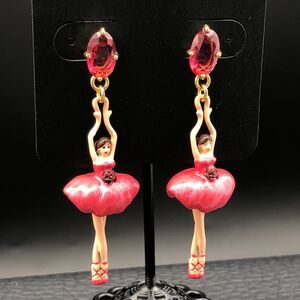 Les Néréides Earrings Ballerina Pas de Deux Rose Bud Pink Hand-Painted Stud Drop